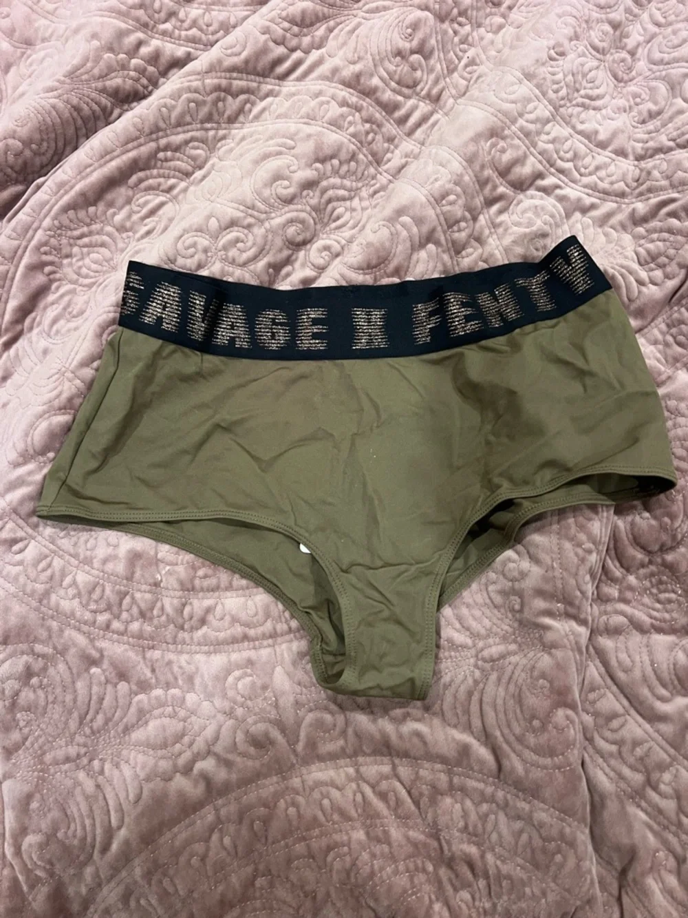 Savage X Fenty Olive Green Boxer Briefs with Black Logo Waistband